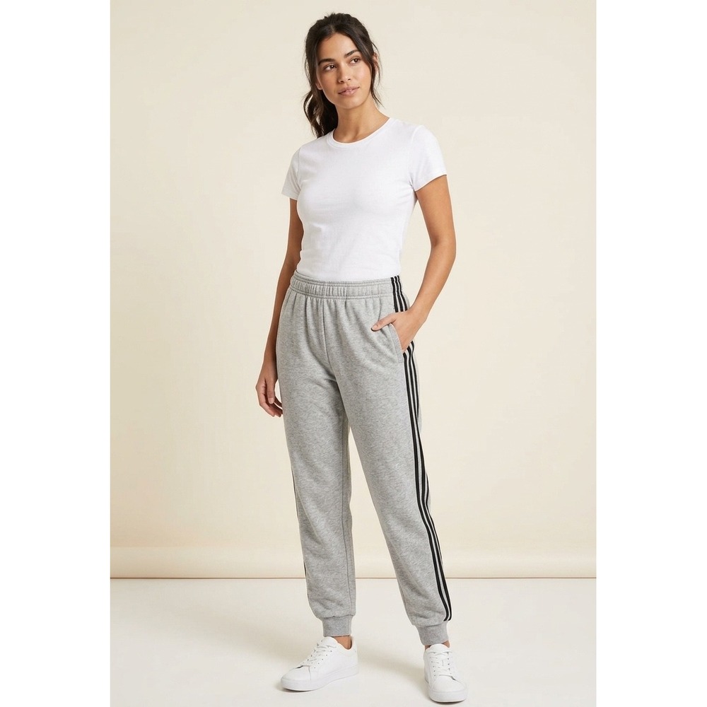 Gray Adidas Women's Sweatpants with Black Side Stripes XL